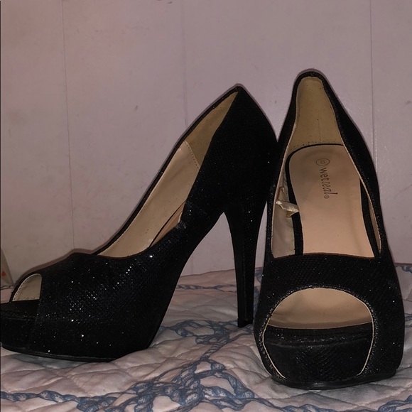 Black Glitter Heels - Picture 1 of 4